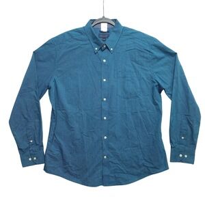 Mason James Shirt Mens Large Teal Blue Micro Check Stretch Button Down